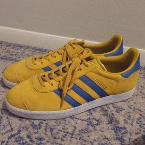 Gazelle mustard and blue sneakers